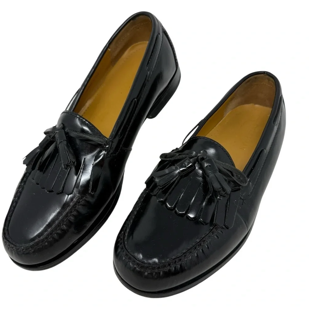 Cole Haan Classic Black Pinch Tassel Leather Loafers Mens Size 9.5 3E Extra Wide